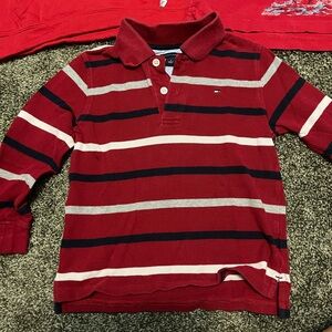 Tommy Hilfiger Kids Red Striped Polo Shirt Sz 4